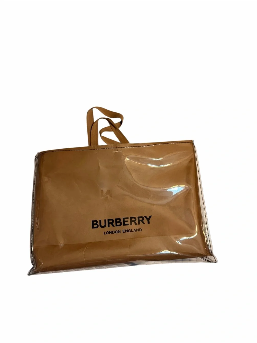 Burberry Tan Shopping Bag w/PVC Overlay #Tote Bag